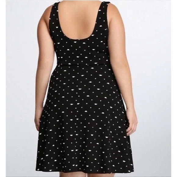 Torrid Black White Polka Dot Cat Face Pullover Stretch Flare Dress Plus Size 2X - Picture 3 of 10